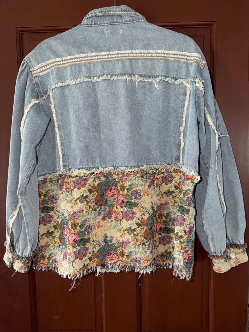 POL Light Blue Denim Jacket with Floral Tapestry Panels - Picture 5 of 5